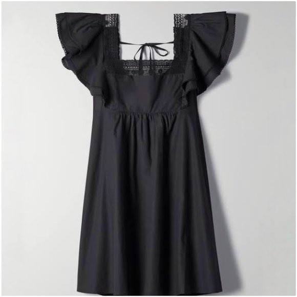 Aritzia Dresses & Skirts - Aritzia Sunday Best Black Empire Waist Square Neckline Flutter Short Sleeve M